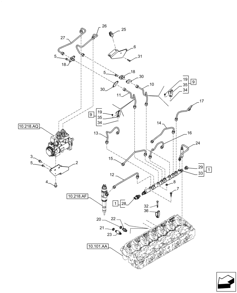 Схема запчастей Case IH F3JFE613A B001 - (10.218.AI) - INJECTOR FUEL LINES (10) - ENGINE