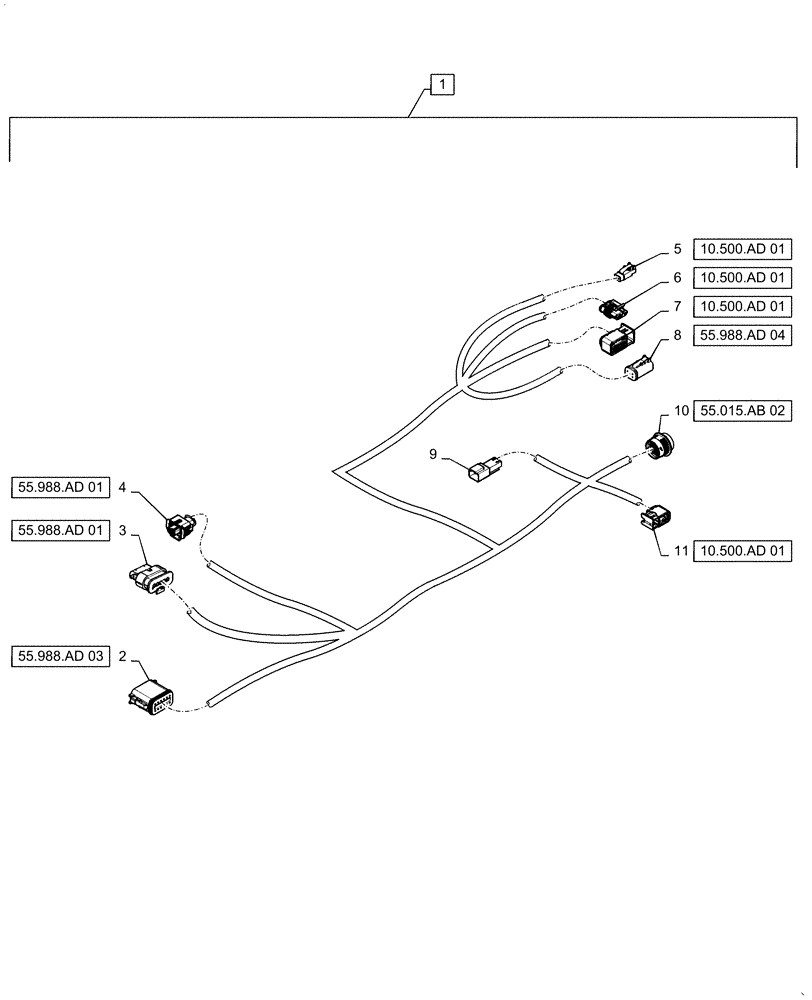 Схема запчастей Case IH STEIGER 580 - (55.988.AD[02]) - SCR MAIN FRAME HARNESS, 540, 580, 620 (55) - ELECTRICAL SYSTEMS