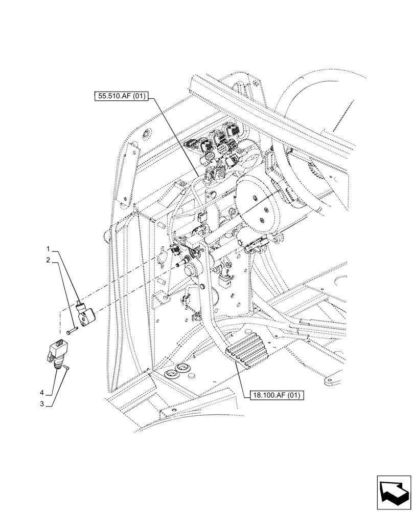 Схема запчастей Case IH PUMA 150 CVT - (55.023.AB[01]) - VAR - 391138, 758022 - CLUTCH, PEDAL, SENSOR (55) - ELECTRICAL SYSTEMS