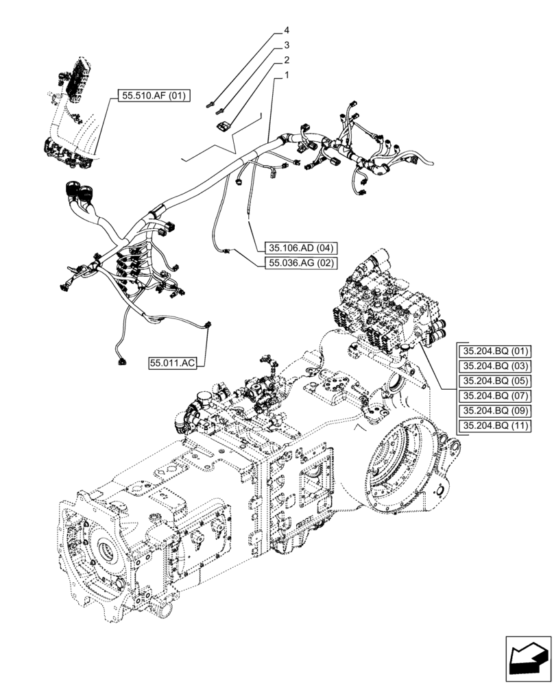 Схема запчастей Case IH PUMA 240 CVT - (55.024.AA[02]) - VAR - 391161, 758056 - TRANSMISSION, HARNESS (55) - ELECTRICAL SYSTEMS