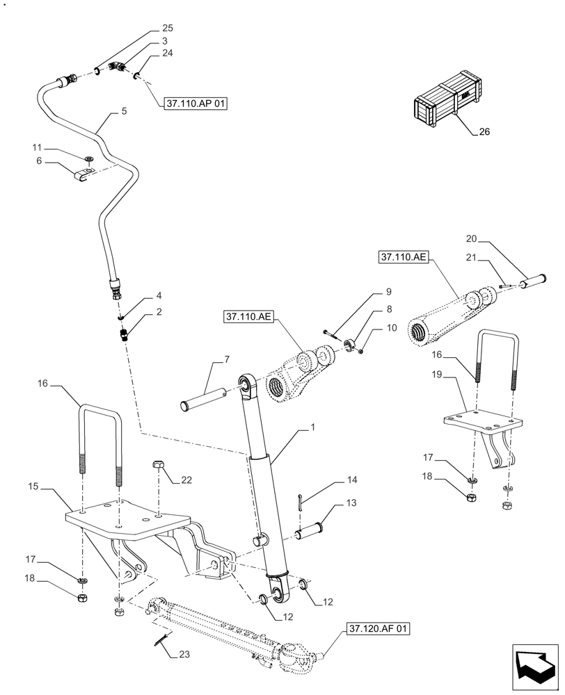 Схема запчастей Case IH FARMALL 110A - (37.120.AF[02]) - VAR - 336784, 339784, 719451 - CYLINDER, HYDRAULIC LIFT (2449 KG) (37) - HITCHES, DRAWBARS & IMPLEMENT COUPLINGS