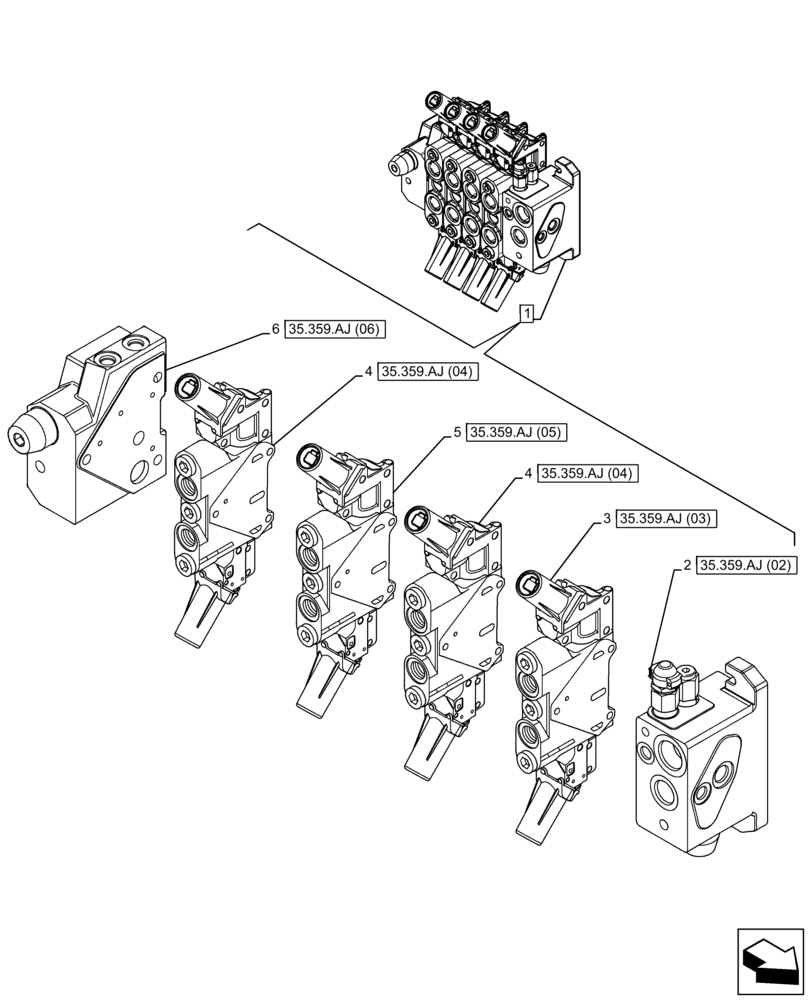 Схема запчастей Case IH FARMLIFT 742 - (35.359.AJ[01]) - DIRECTIONAL CONTROL VALVE, COMPONENTS (35) - HYDRAULIC SYSTEMS