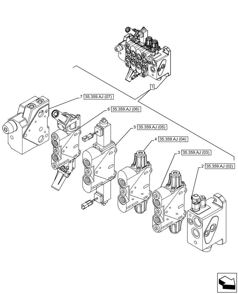 Схема запчастей Case IH FARMLIFT 735 - (35.359.AJ[01]) - DIRECTIONAL CONTROL VALVE, COMPONENTS (35) - HYDRAULIC SYSTEMS