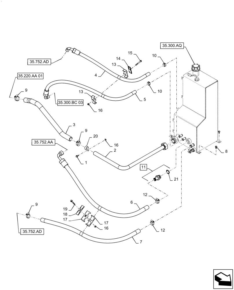 Схема запчастей Case IH 9240 - (35.300.AD[02]) - HYDRAULIC SYSTEM, HYDRAULIC OIL RESERVOIR (35) - HYDRAULIC SYSTEMS