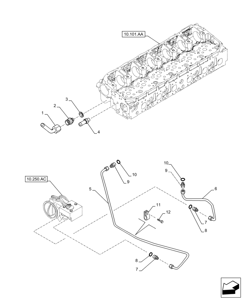 Схема запчастей Case IH F3JFE613A B001 - (10.400.AE[02]) - COOLANT HEATING LINES (10) - ENGINE