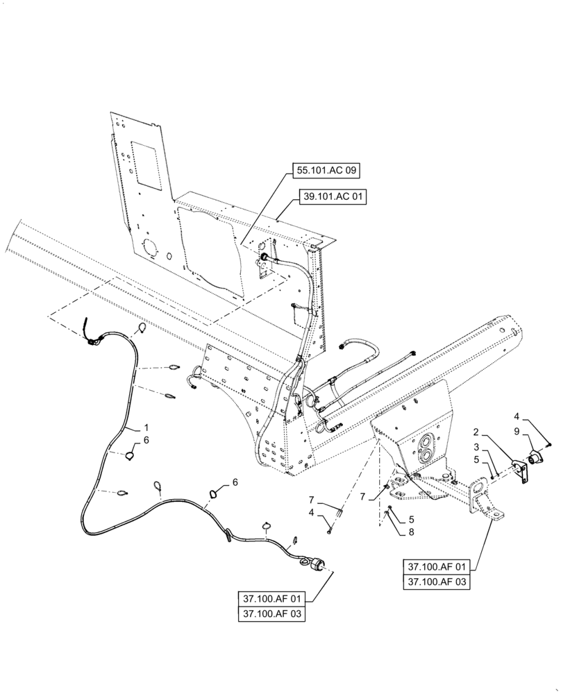 Схема запчастей Case IH 8240 - (55.130.AR [01]) - VAR - 722520, 722822 - WIRE HARNESS, TRAILER HITCH (55) - ELECTRICAL SYSTEMS