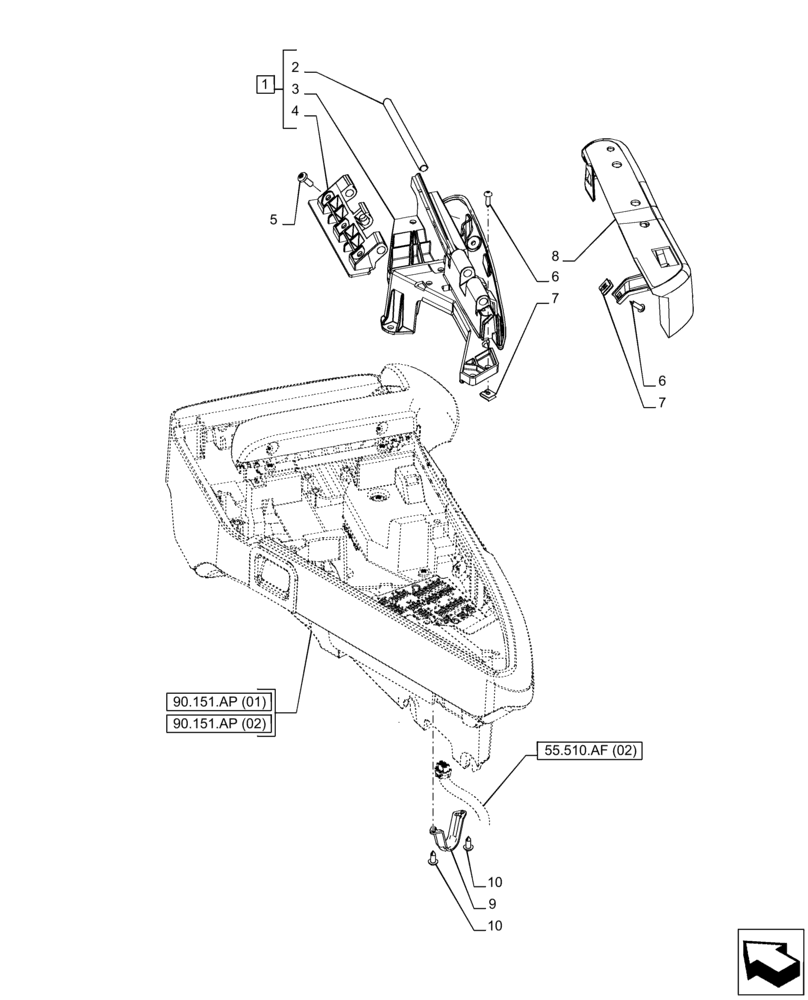 Схема запчастей Case IH PUMA 150 - (90.151.AP[03]) - VAR - 335475, 335476, 335477, 335478, 335479, 335480, 335481 - ARMREST, HOUSING & COVERS (90) - PLATFORM, CAB, BODYWORK AND DECALS