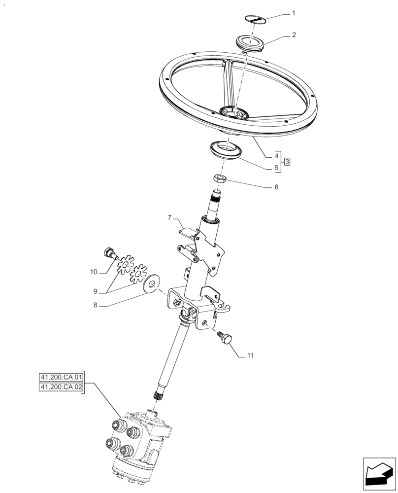 Схема запчастей Case IH FARMALL 140A - (41.101.AB[01]) - VAR - 393315, 391644 - STEERING WHEEL, STEERING COLUMN, W/O CAB (41) - STEERING