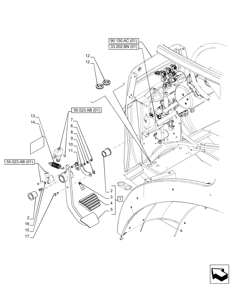 Схема запчастей Case IH PUMA 165 CVT - (18.100.AF[01]) - VAR - 391138, 758022 - CLUTCH, PEDAL (18) - CLUTCH