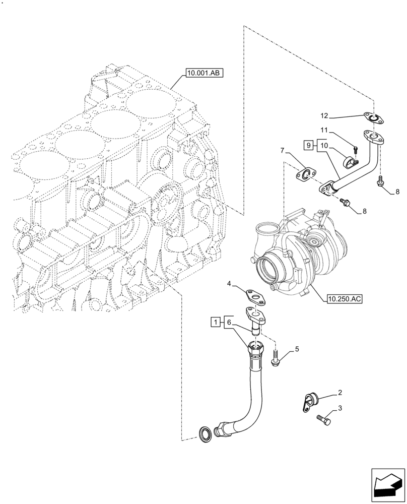 Схема запчастей Case IH F3JFE613A B001 - (10.250.AD) - TURBOCHARGER OIL SUPPLY LINE (10) - ENGINE