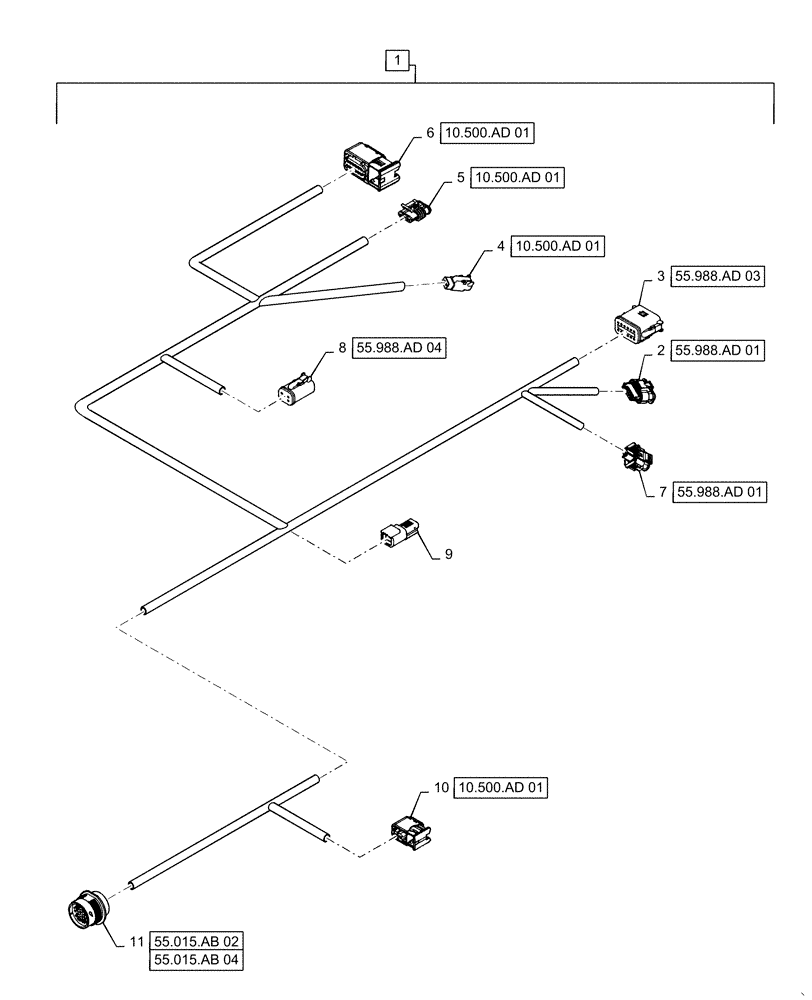 Схема запчастей Case IH QUADTRAC 470 - (55.988.AD[02]) - SCR MAIN FRAME HARNESS (55) - ELECTRICAL SYSTEMS