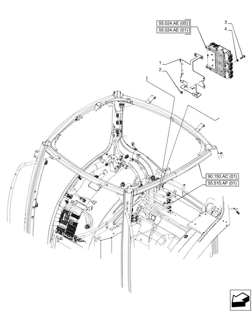 Схема запчастей Case IH PUMA 165 CVT - (55.024.AE[07]) - VAR - 391173, 758100, 758101, 758102, 758103, 758108, 758109, 758110, 758111, 758112 - TRANSMISSION, ELECTRONIC CONTROL UNIT, SUPPORT (55) - ELECTRICAL SYSTEMS