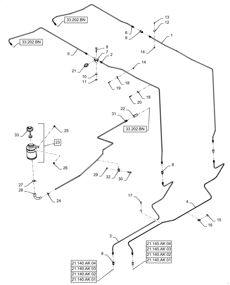 Схема запчастей Case IH 9230 - (33.202.AP) - BRAKE LINE (33) - BRAKES & CONTROLS