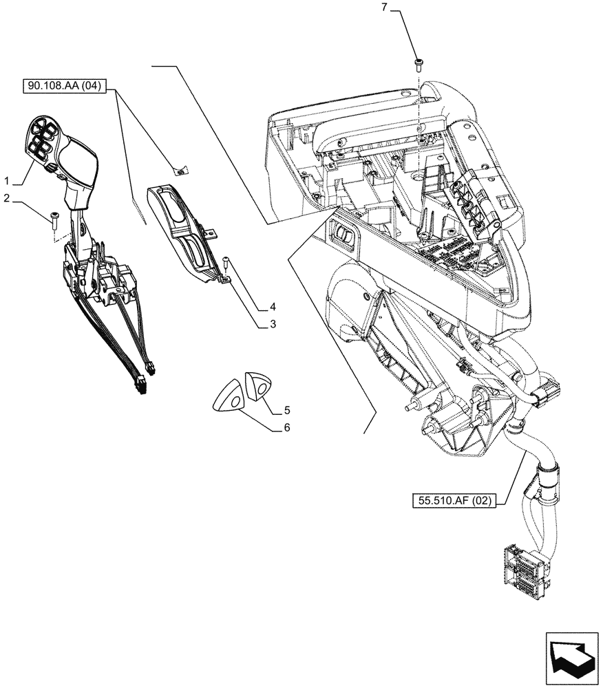 Схема запчастей Case IH PUMA 165 CVT - (55.512.BL[01]) - VAR - 391180, 758147, 758148, 758150 - ARMREST, CONTROL UNIT, MULTIFUNCTION SWITCH (55) - ELECTRICAL SYSTEMS