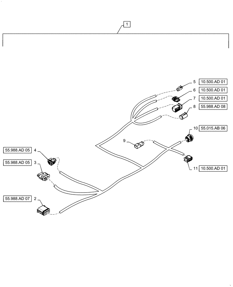 Схема запчастей Case IH STEIGER 500 - (55.988.AD[06]) - SCR MAIN FRAME HARNESS, 500 (55) - ELECTRICAL SYSTEMS