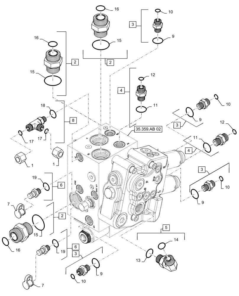 Схема запчастей Case IH 7240 - (35.359.AB[01]) - HYDRAULIC VALVE, MAIN FRAME (35) - HYDRAULIC SYSTEMS