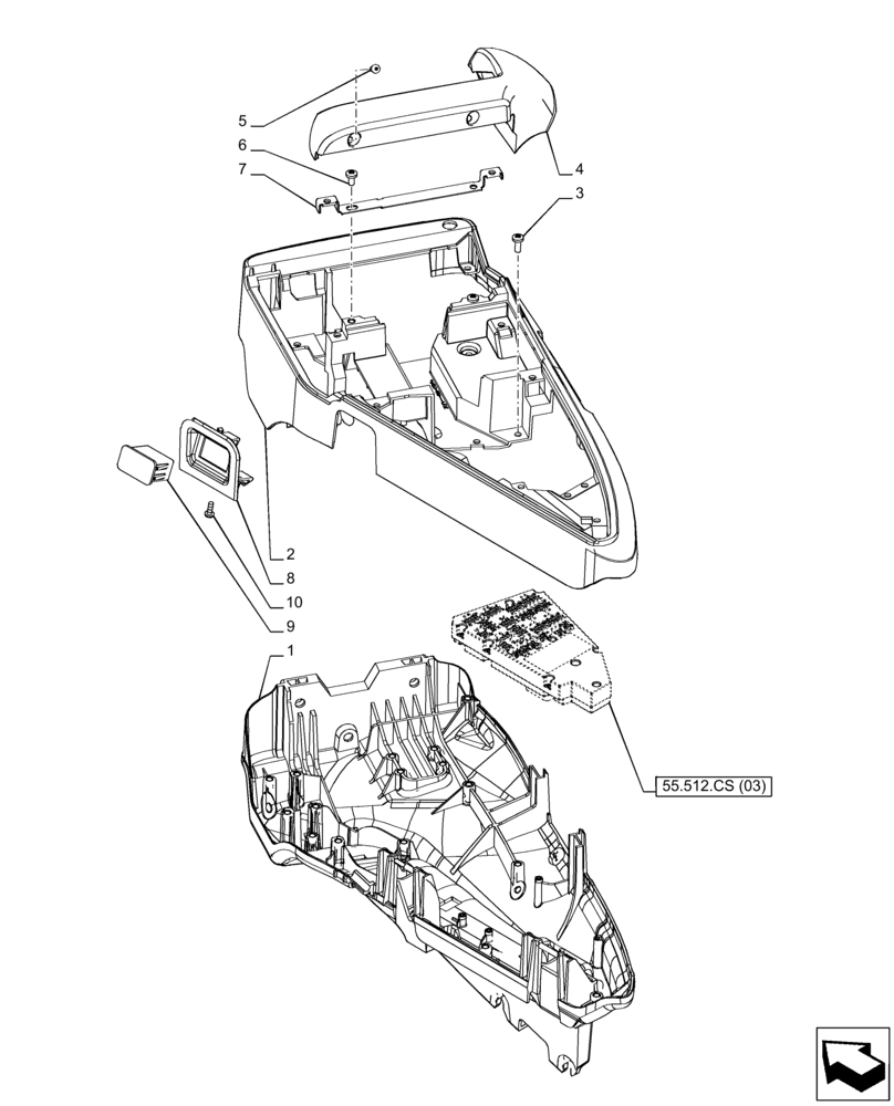 Схема запчастей Case IH PUMA 185 CVT - (90.151.AP[01]) - VAR - 335479, 335480, 335481 - ARMREST, HOUSING & COVERS (EHR) (90) - PLATFORM, CAB, BODYWORK AND DECALS