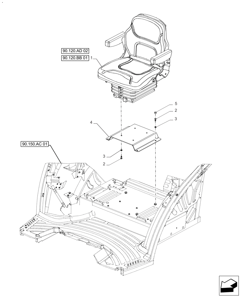 Схема запчастей Case IH FARMALL 140A - (90.120.AD[01]) - VAR - 391268 - SEAT, DRIVER SEAT (90) - PLATFORM, CAB, BODYWORK AND DECALS