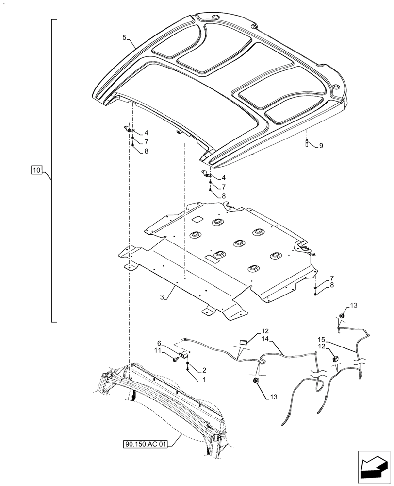 Схема запчастей Case IH FARMALL 140A - (90.150.BG[03]) - VAR - 391126 - CAB ROOF, SHEET, LESS WINDOW (90) - PLATFORM, CAB, BODYWORK AND DECALS