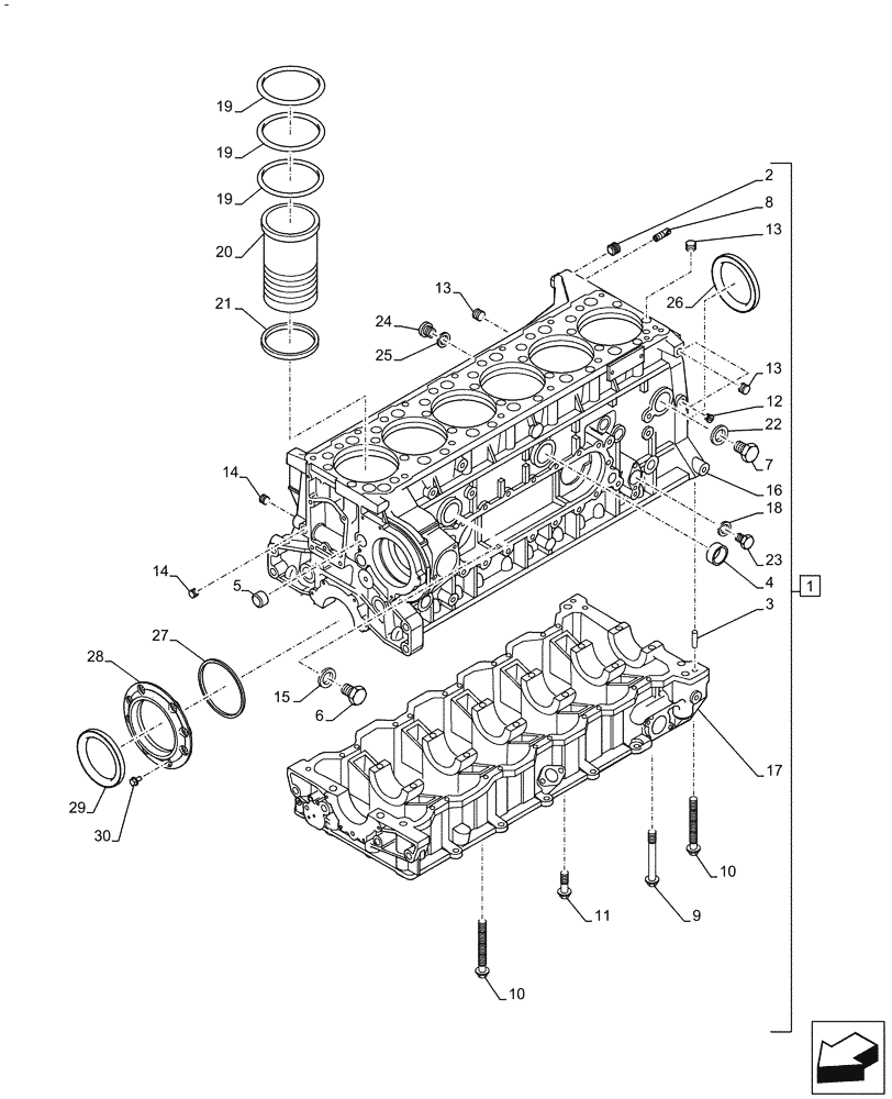 Схема запчастей Case IH F3JFE613A B001 - (10.001.AB) - CRANKCASE (10) - ENGINE