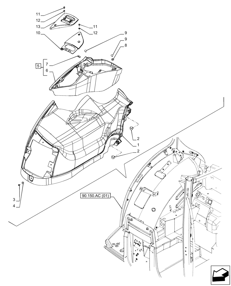 Схема запчастей Case IH PUMA 150 - (90.160.BL[04]) - VAR - 391163 - CAB INTERIOR TRIM, RIGHT SIDE (90) - PLATFORM, CAB, BODYWORK AND DECALS