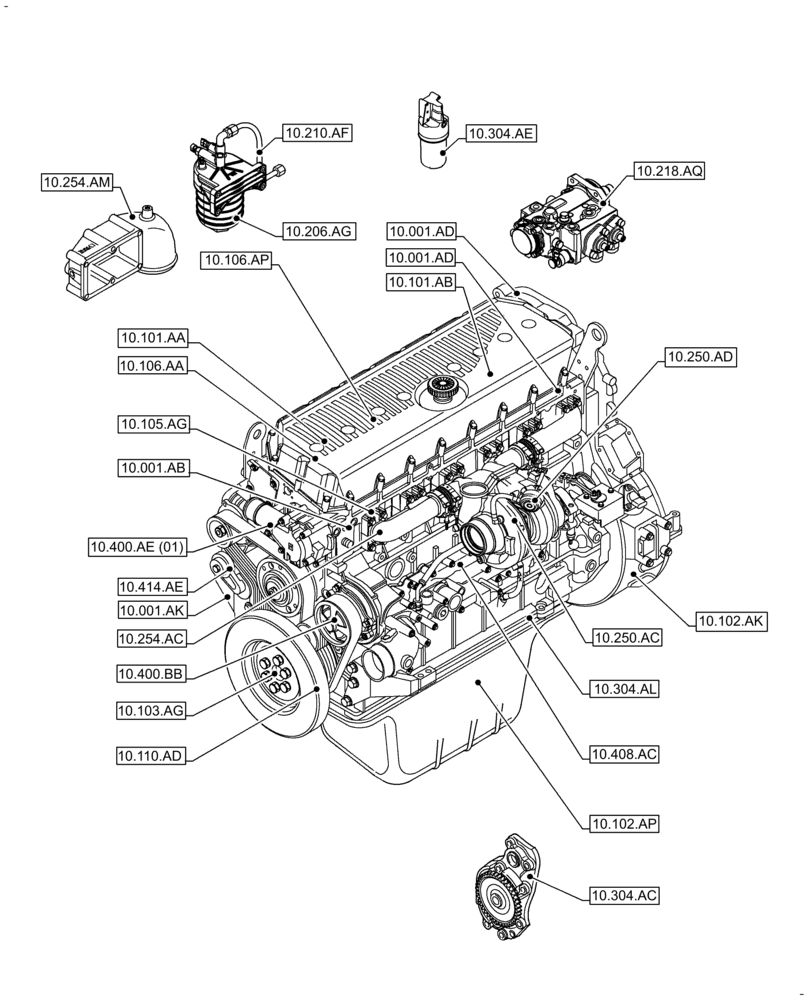 Схема запчастей Case IH F3JFE613A B001 - (10.000.00) - SECTION INDEX - ENGINE (10) - ENGINE