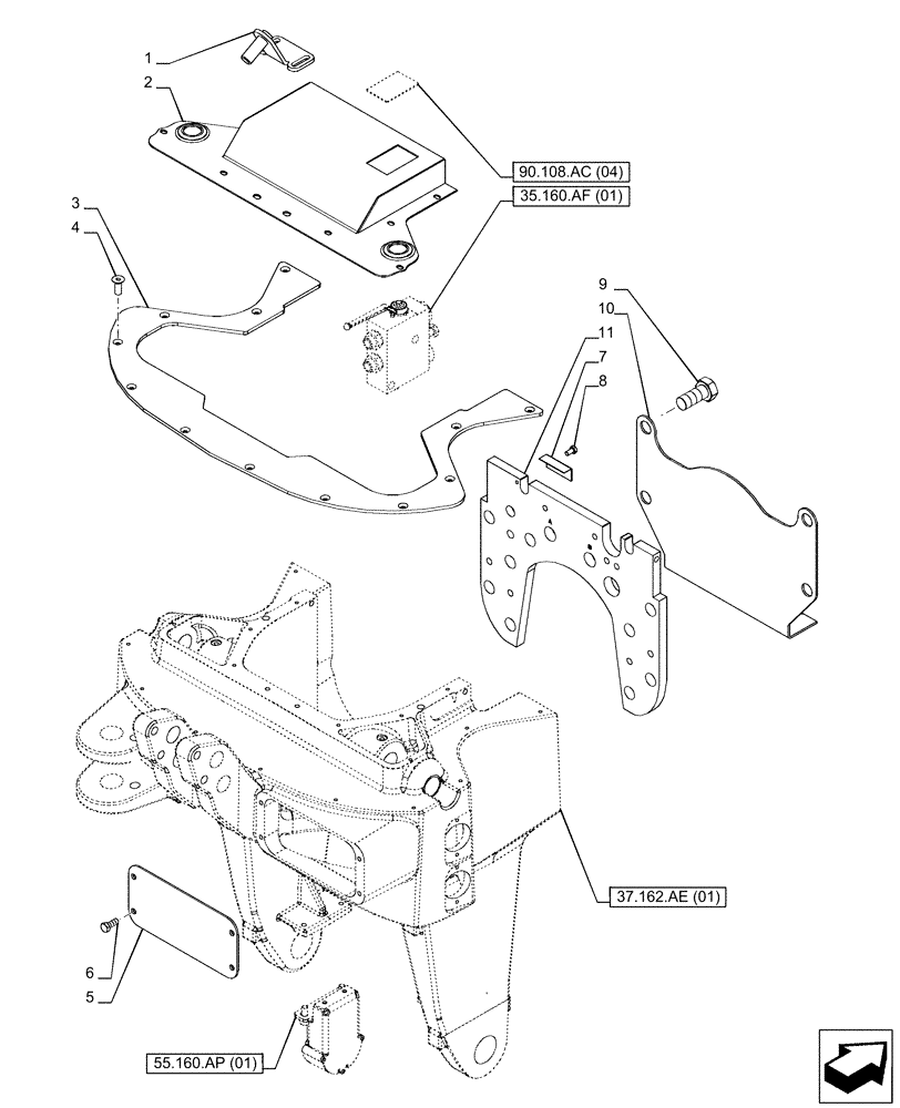 Схема запчастей Case IH PUMA 200 CVT - (37.162.AE[02]) - VAR - 758088, 758089, 758090 - 3 POINT HITCH, FRONT, SUPPORT, COVERS (37) - HITCHES, DRAWBARS & IMPLEMENT COUPLINGS