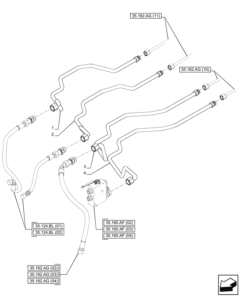 Схема запчастей Case IH PUMA 185 CVT - (35.162.AG[06]) - VAR - 758089, 758090, 758091, 758092, 758093 - 3 POINT HITCH, FRONT, CYLINDER, LINE (35) - HYDRAULIC SYSTEMS
