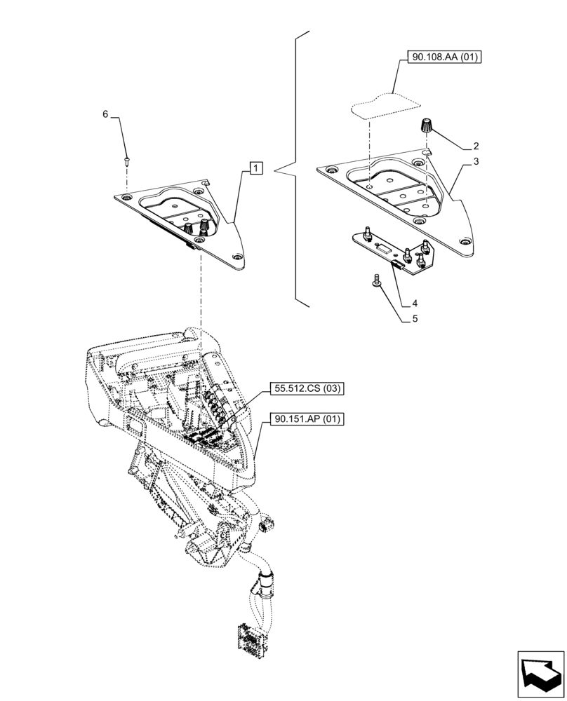 Схема запчастей Case IH PUMA 220 - (55.512.CS[05]) - VAR - 335475 - ARMREST, ELECTRONIC CONTROLS (55) - ELECTRICAL SYSTEMS