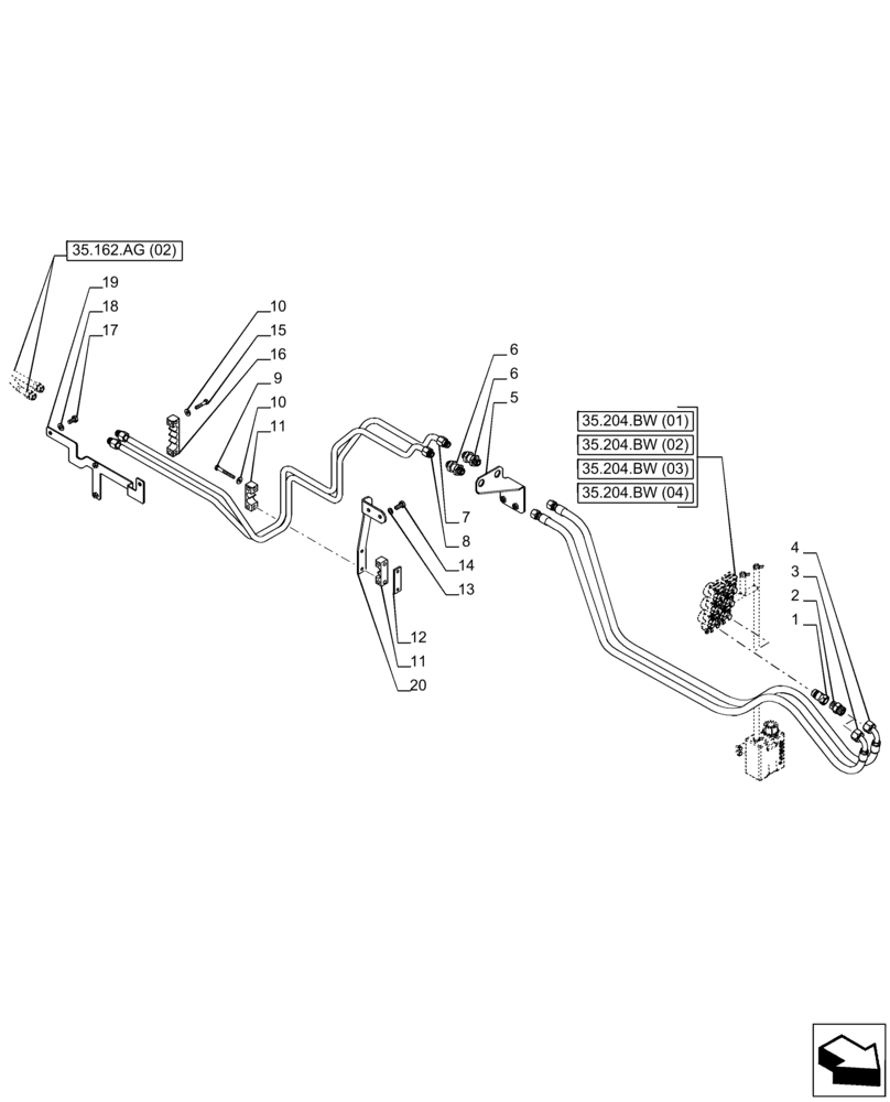 Схема запчастей Case IH PUMA 165 CVT - (35.162.AG[04]) - VAR - 758088 - 3 POINT HITCH, FRONT, CYLINDER, LINE (35) - HYDRAULIC SYSTEMS