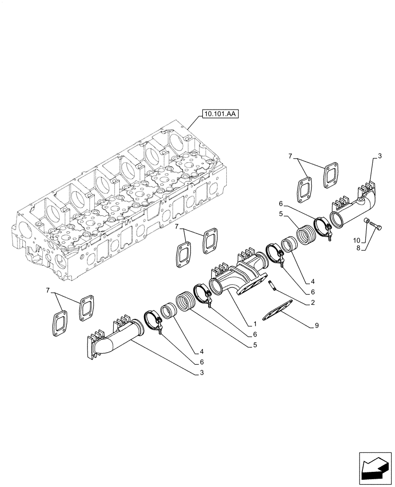 Схема запчастей Case IH F3JFA613D E001 - (10.254.AC) - EXHAUST MANIFOLD (10) - ENGINE