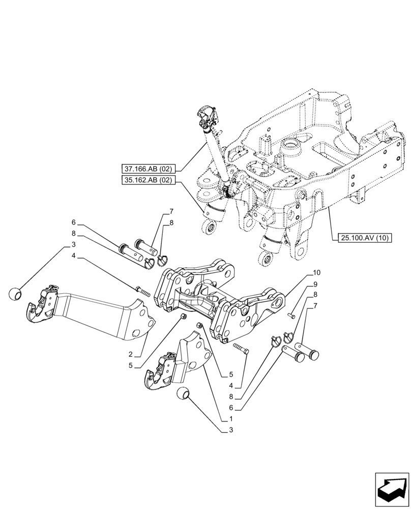 Схема запчастей Case IH PUMA 150 CVT - (37.166.AE[02]) - VAR - 758088, 758089, 758090, 758091, 758092, 758093 - 3 POINT HITCH, FRONT AXLE, SUSPENDED (37) - HITCHES, DRAWBARS & IMPLEMENT COUPLINGS