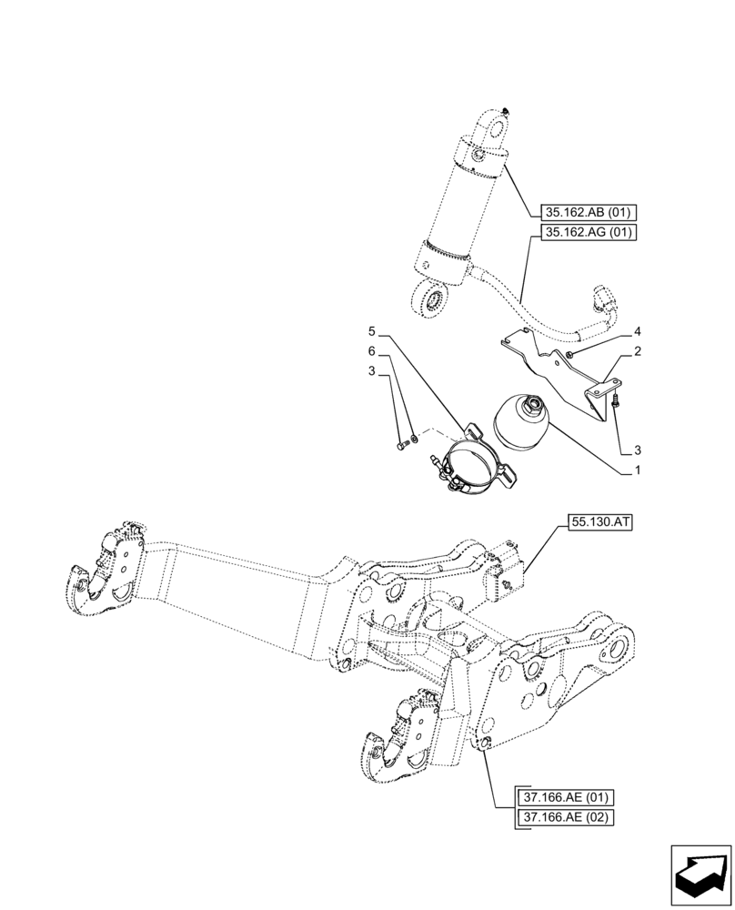 Схема запчастей Case IH PUMA 165 - (35.160.AK) - VAR - 758088, 758089, 758090, 758091, 758092, 758093 - 3 POINT HITCH, FRONT, ACCUMULATOR (35) - HYDRAULIC SYSTEMS