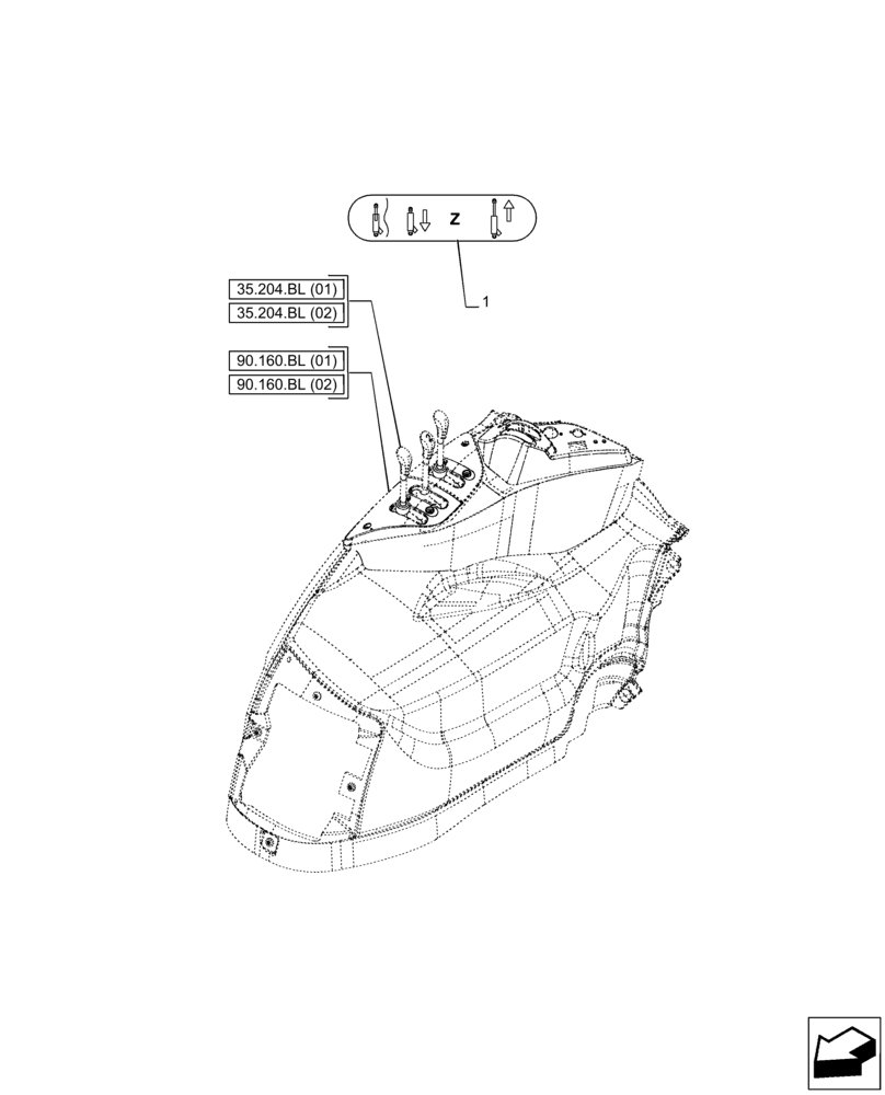 Схема запчастей Case IH PUMA 200 - (90.108.AA[05]) - VAR - 391164, 758058 - DECAL, CONTROL LEVER (90) - PLATFORM, CAB, BODYWORK AND DECALS