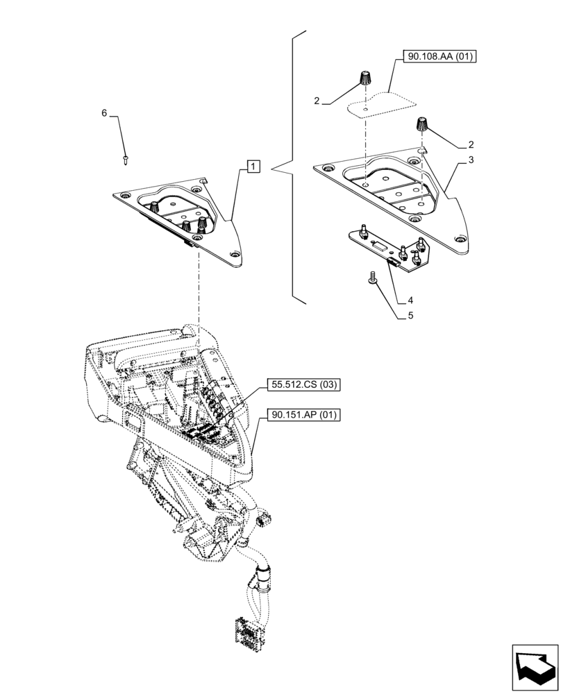 Схема запчастей Case IH PUMA 165 CVT - (55.512.CS[07]) - VAR - 335477 - ARMREST, ELECTRONIC CONTROLS (55) - ELECTRICAL SYSTEMS