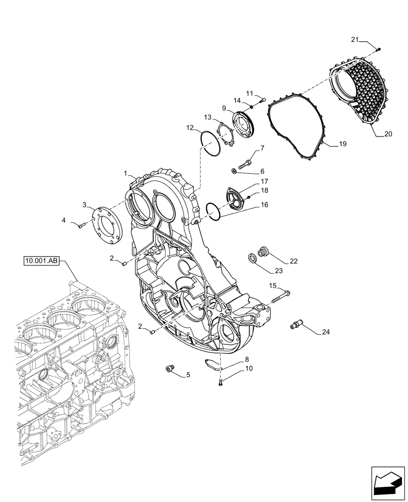 Схема запчастей Case IH F3JFA613D E001 - (10.102.AK) - ENGINE BLOCK COVER (10) - ENGINE