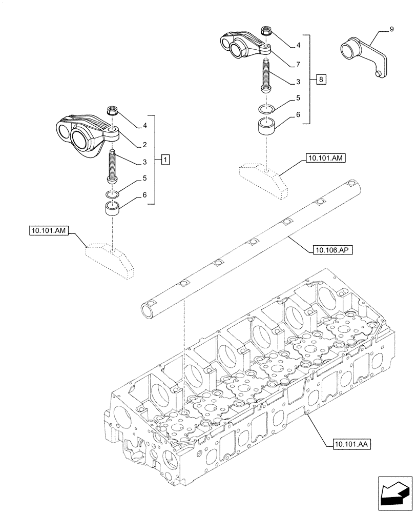 Схема запчастей Case IH F3JFE613A B002 - (10.106.AO) - ROCKER ARM (10) - ENGINE