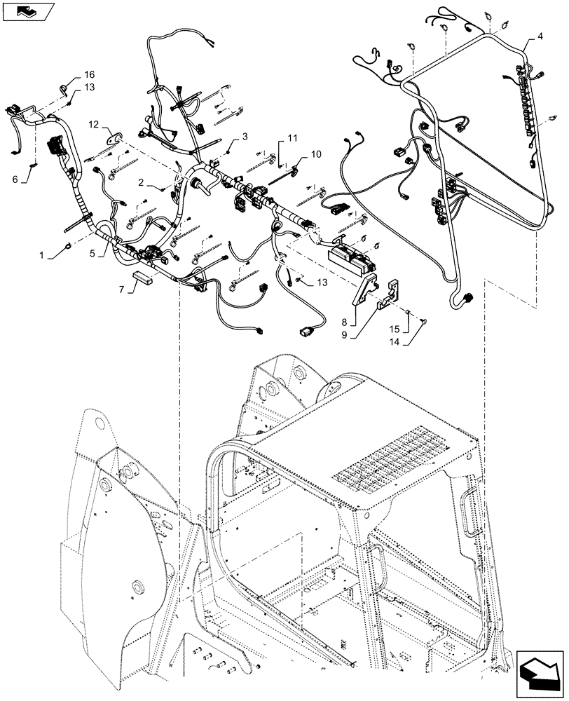 Схема запчастей Case IH SR160 - (55.101.AC[01]) - WIRE HARNESS & CONNECTOR, MECHANICAL CONTROLS (24-AUG-2015 & PRIOR) (55) - ELECTRICAL SYSTEMS