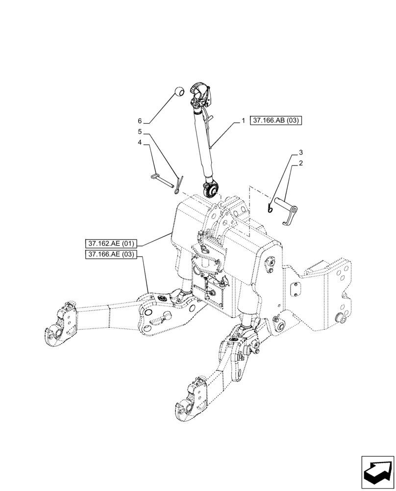 Схема запчастей Case IH PUMA 150 CVT - (37.166.AB[04]) - VAR - 758088, 758089, 758090 - 3 POINT HITCH, FRONT, TOP LINK (37) - HITCHES, DRAWBARS & IMPLEMENT COUPLINGS