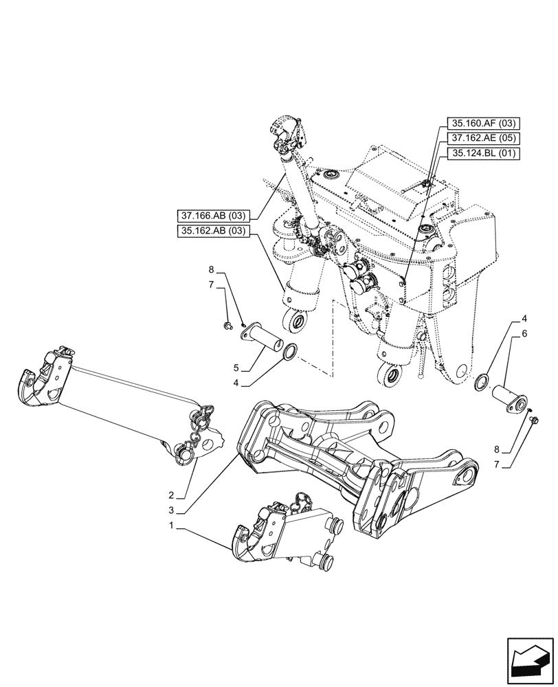 Схема запчастей Case IH PUMA 240 CVT - (37.166.AE[03]) - VAR - 758092 - 3 POINT HITCH, FRONT, W/ COUPLER, LOWER LINK (37) - HITCHES, DRAWBARS & IMPLEMENT COUPLINGS