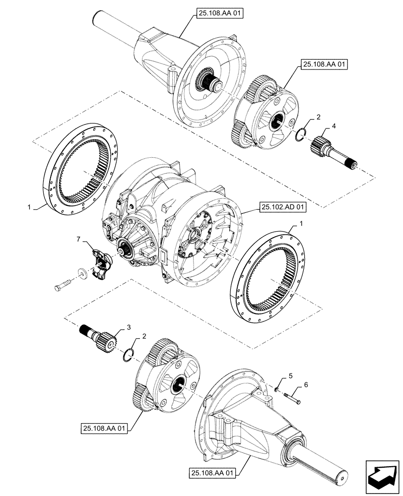 Схема запчастей Case IH STEIGER 500 - (25.100.AA[02]) - FRONT AXLE, 500, 540 (25) - FRONT AXLE SYSTEM