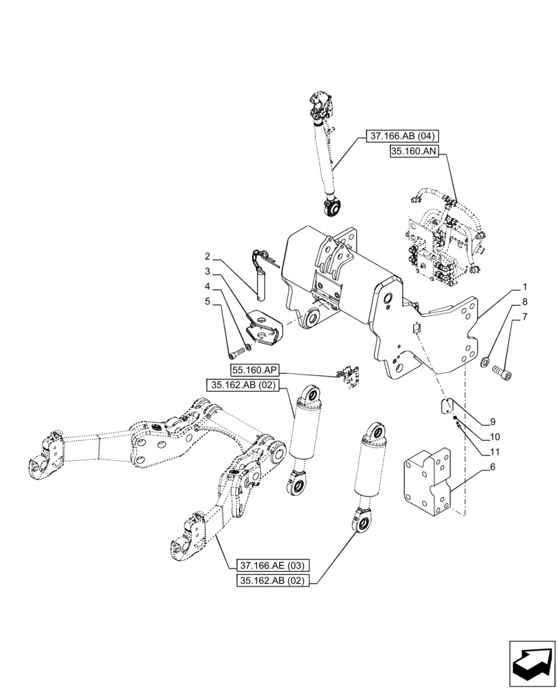 Схема запчастей Case IH PUMA 150 CVT - (37.162.AE[01]) - VAR - 758088, 758089, 758090 - 3 POINT HITCH, FRONT, SUPPORT (37) - HITCHES, DRAWBARS & IMPLEMENT COUPLINGS