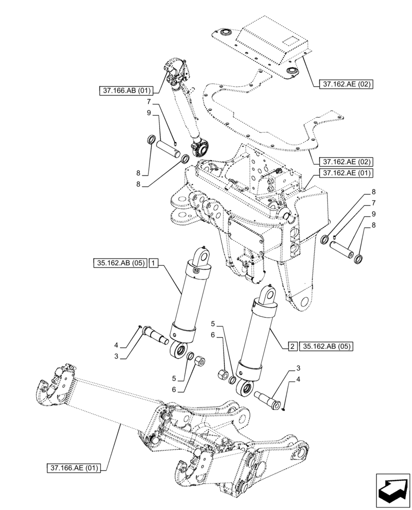 Схема запчастей Case IH PUMA 200 CVT - (35.162.AB[01]) - VAR - 758088, 758089, 758090 - 3 POINT HITCH, FRONT, CYLINDER (35) - HYDRAULIC SYSTEMS