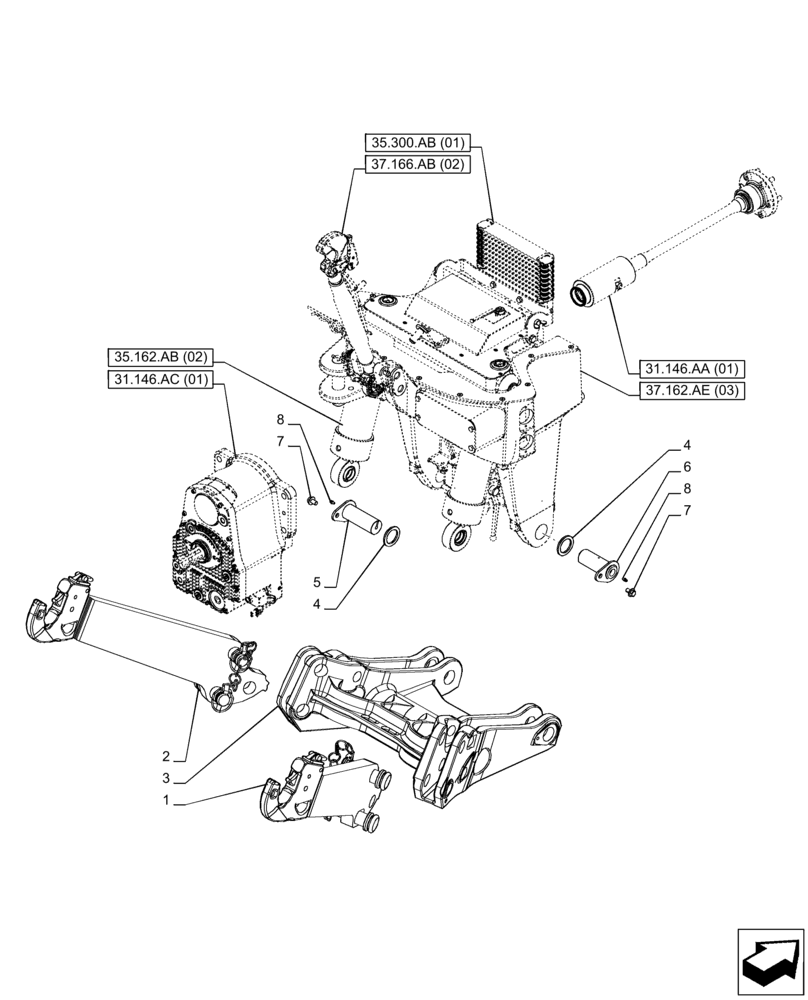 Схема запчастей Case IH PUMA 200 - (37.166.AE[02]) - VAR - 758091 - 3 POINT HITCH, FRONT, W/ PTO, LOWER LINK (37) - HITCHES, DRAWBARS & IMPLEMENT COUPLINGS