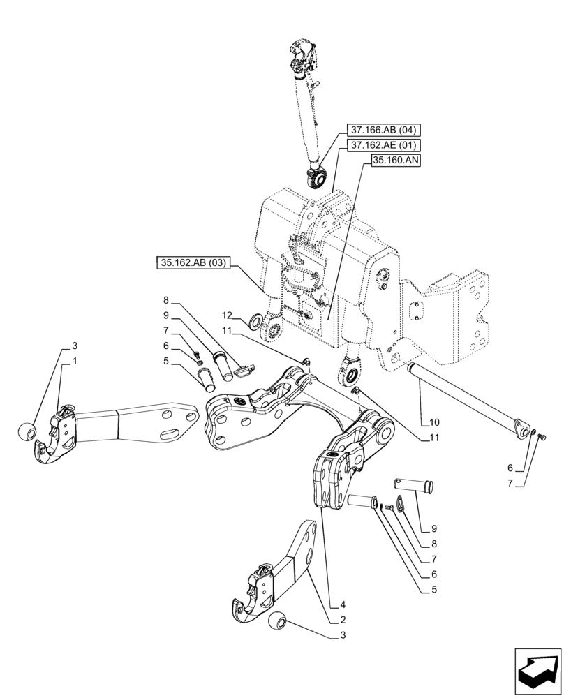 Схема запчастей Case IH PUMA 150 CVT - (37.166.AE[03]) - VAR - 758088, 758089, 758090 - 3 POINT HITCH, SUPERSTEER FRONT AXLE (37) - HITCHES, DRAWBARS & IMPLEMENT COUPLINGS