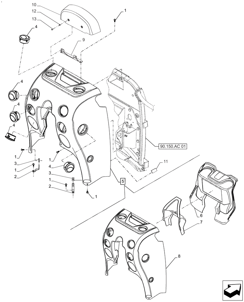 Схема запчастей Case IH FARMALL 110A - (90.160.AO[01]) - VAR - 391610 - CONSOLE, INSTRUMENT PANEL (90) - PLATFORM, CAB, BODYWORK AND DECALS