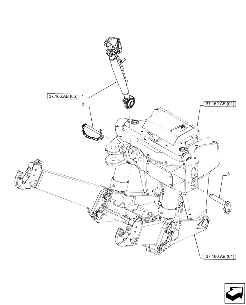 Схема запчастей Case IH PUMA 240 CVT - (37.166.AB[01]) - VAR - 758088, 758089, 758090 - 3 POINT HITCH, FRONT, TOP LINK (37) - HITCHES, DRAWBARS & IMPLEMENT COUPLINGS