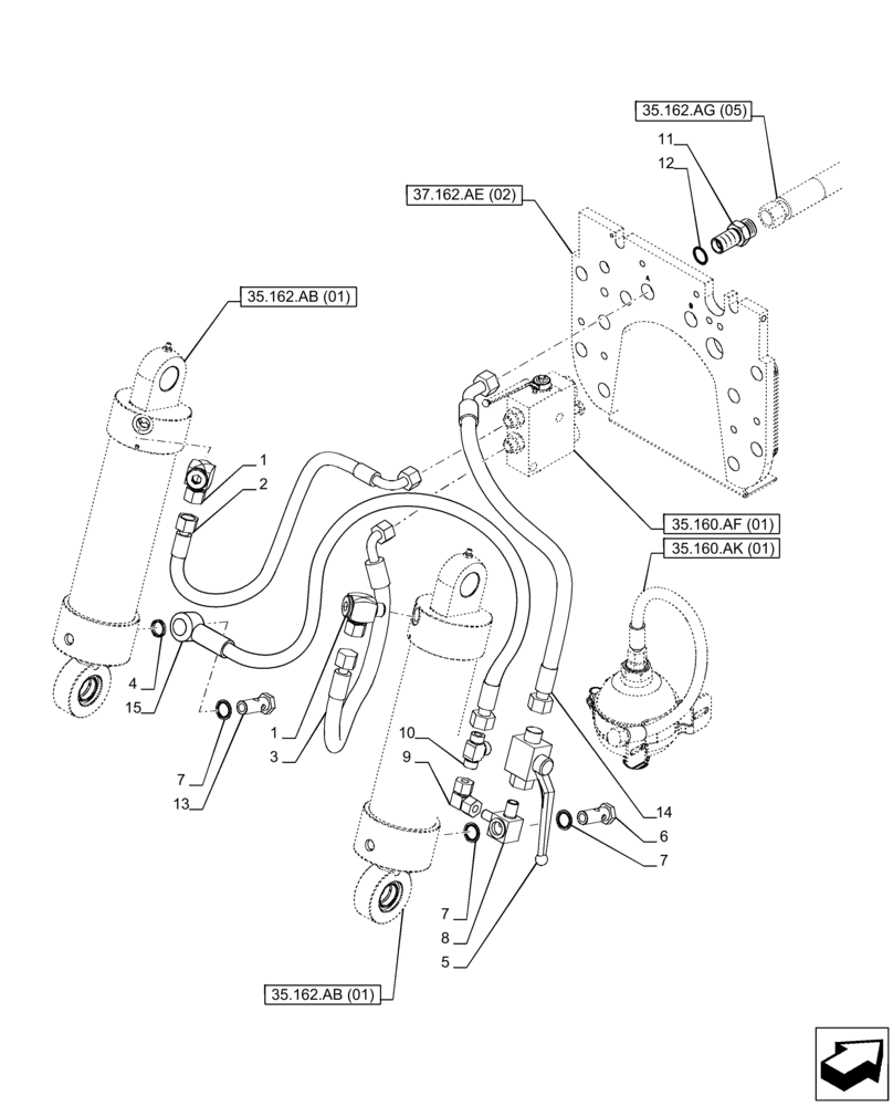 Схема запчастей Case IH PUMA 200 CVT - (35.162.AG[01]) - VAR - 758088, 758089, 758090 - 3 POINT HITCH, FRONT, CYLINDER, LINE (35) - HYDRAULIC SYSTEMS