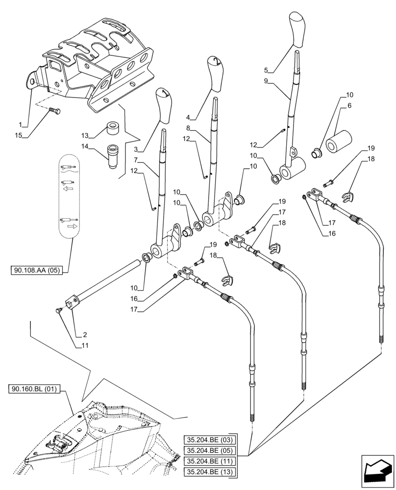 Схема запчастей Case IH PUMA 165 CVT - (35.204.BL[02]) - VAR - 391164, 758057 - 3 REMOTE CONTROL VALVE, CONTROL LEVER (35) - HYDRAULIC SYSTEMS