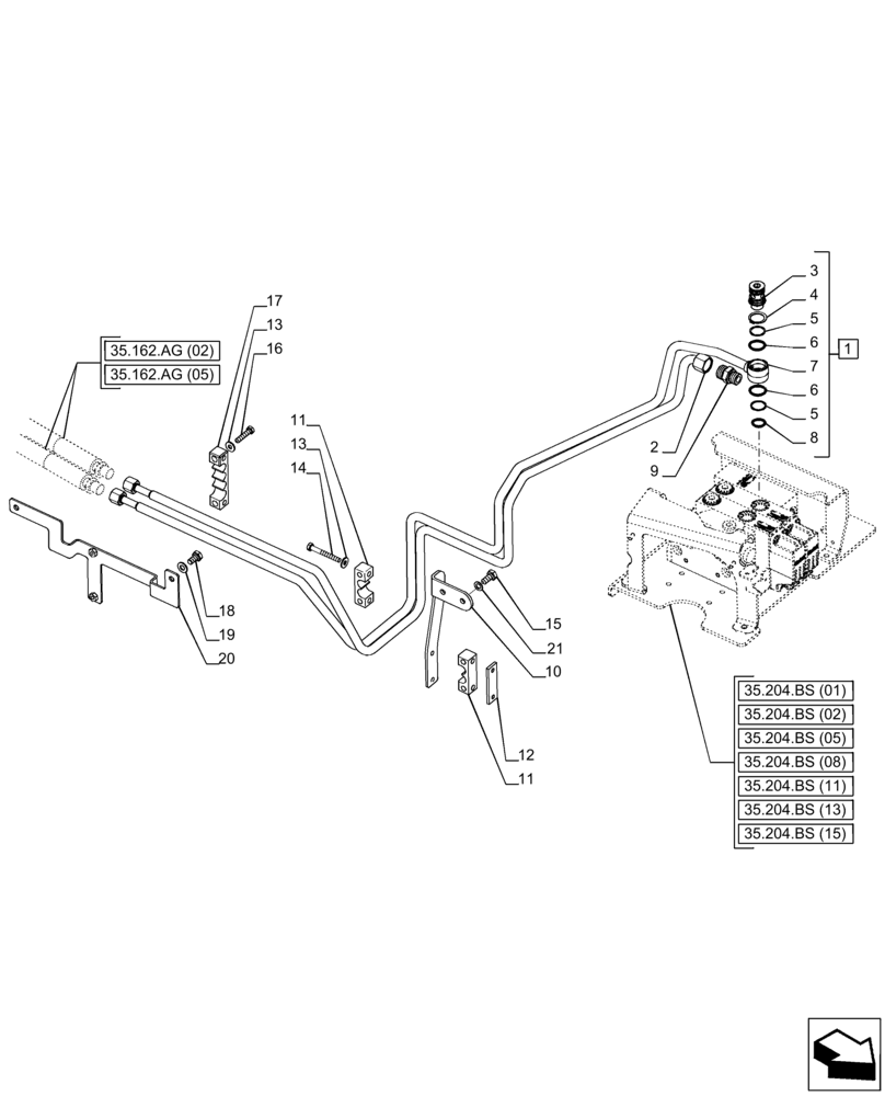 Схема запчастей Case IH PUMA 150 - (35.162.AG[03]) - VAR - 758088, 758089, 758090, 758091, 758092, 758093 - 3 POINT HITCH, FRONT, CYLINDER, LINE (35) - HYDRAULIC SYSTEMS